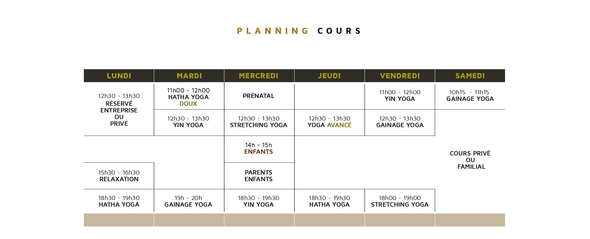 Planning Cours